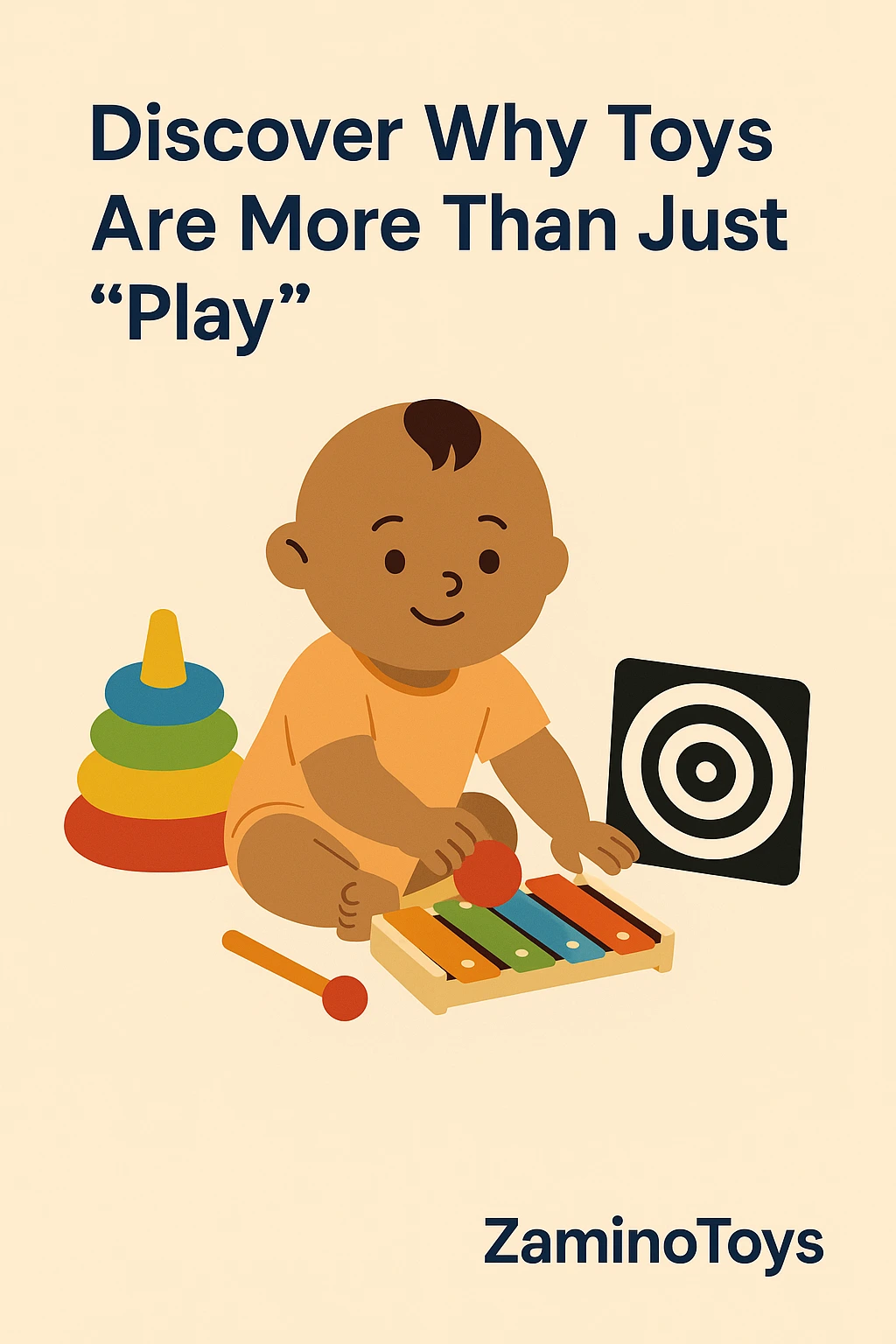 Baby playing with sensory toys for infants on a playmat – colorful xylophone, stacking rings, and high-contrast cards
