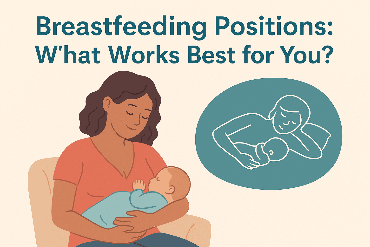 Cradle hold, cross-cradle, side-lying, and football hold illustrations are included in this breastfeeding positions guide for new mothers.