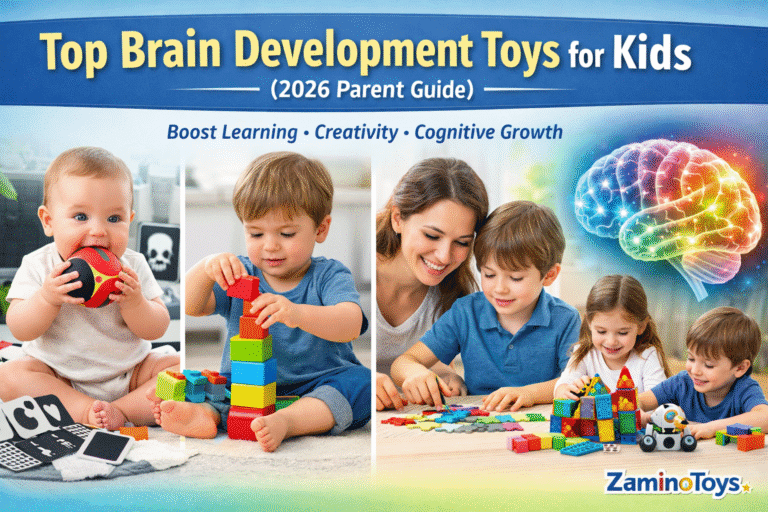 Brain development toys helping infants, toddlers, and preschool children improve learning, creativity, memory, and cognitive development through interactive play