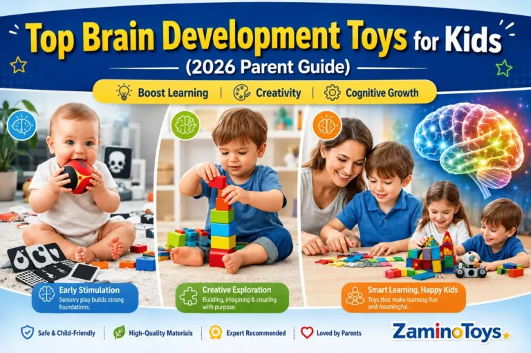 Brain development toys helping infants, toddlers, and preschool children improve learning, creativity, memory, and cognitive development through interactive play
