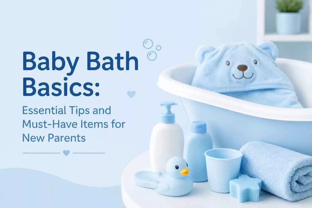 A parent gently giving a safe and comfortable baby bath using soft bath essentials in a clean bathroom