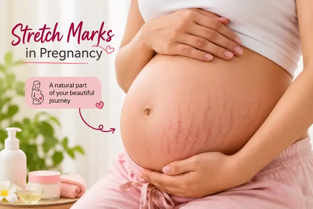 Stretch Marks in Pregnancy on a growing baby bump