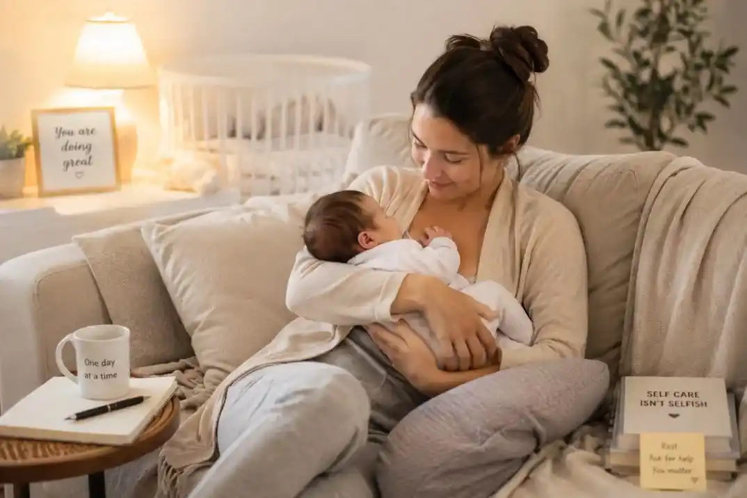Mother stretching and enjoying a healthy morning routine-mom care