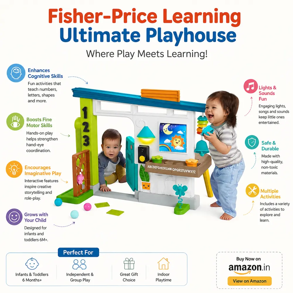 Fisher-Price Laugh and Learn Ultimate Playhouse, a premium imported interactive play center and developmental toy for 6 to 12 months old infants learning to crawl and stand.