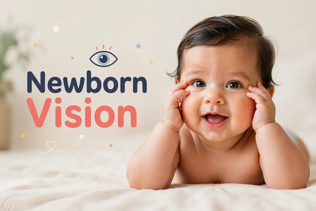 Baby looking at high contrast black and white toy to stimulate newborn vision