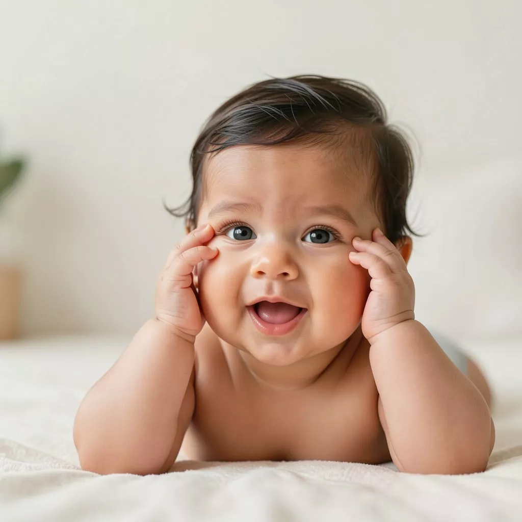 Baby looking at high contrast black and white toy to stimulate newborn vision