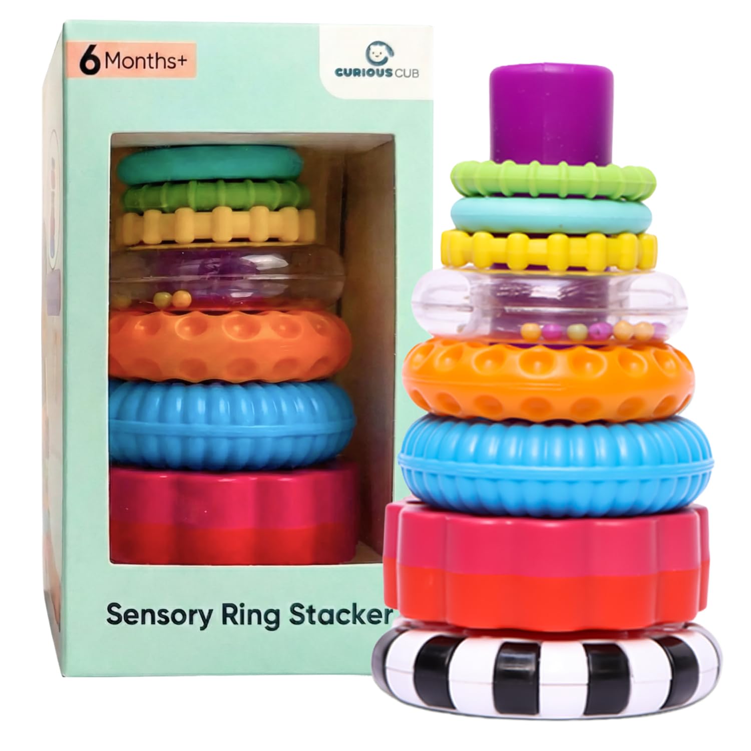 Curious Cub Sensory Stacking Ring Toy – 7 Rings, Ages 6+ Months 61wL0jg7QbL._SL1500_