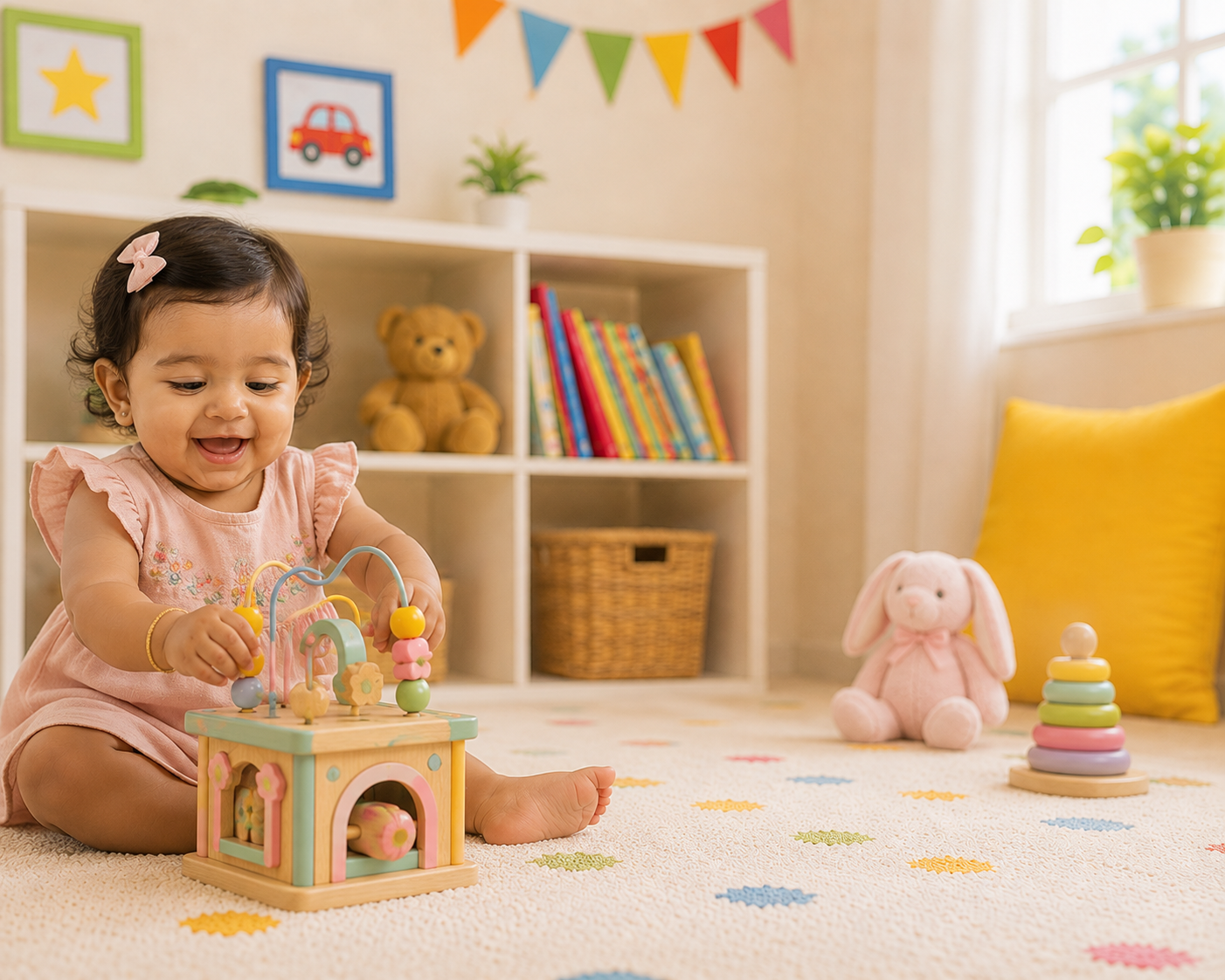 Baby 6 to 12 months playing with age-appropriate toys